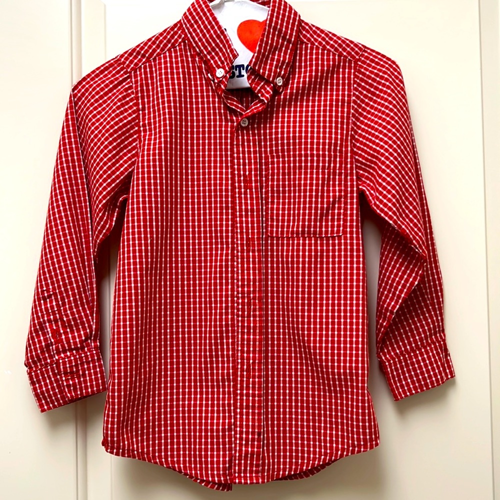 Red and white plaid button down